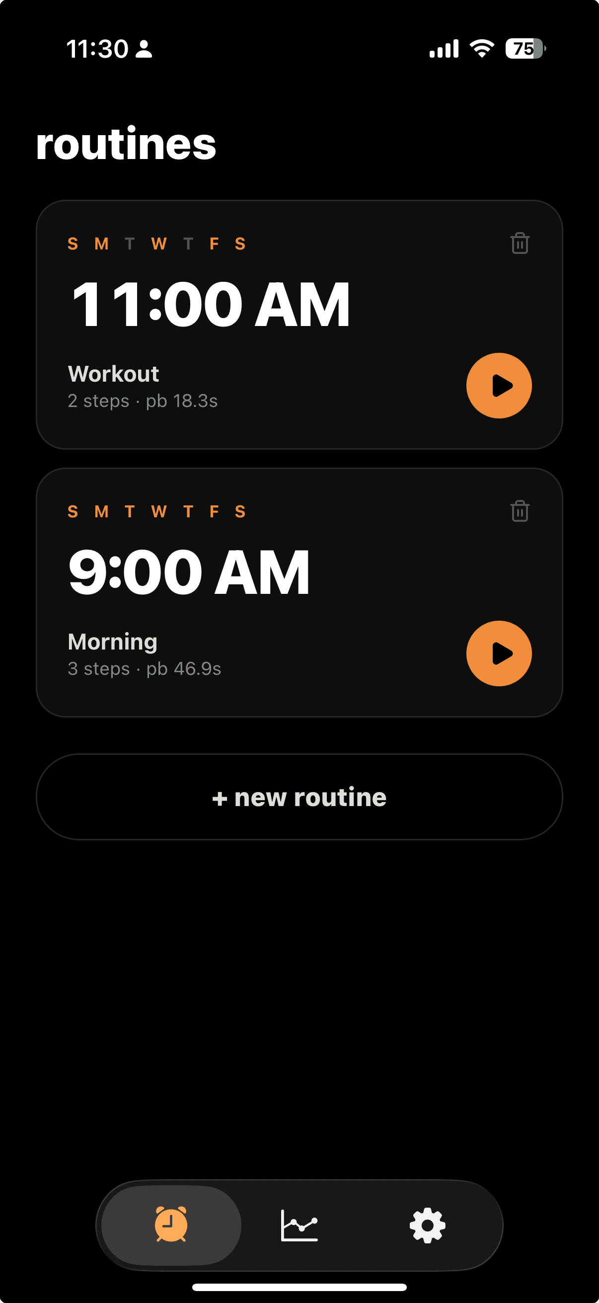 speedrun routines list with alarms and personal bests