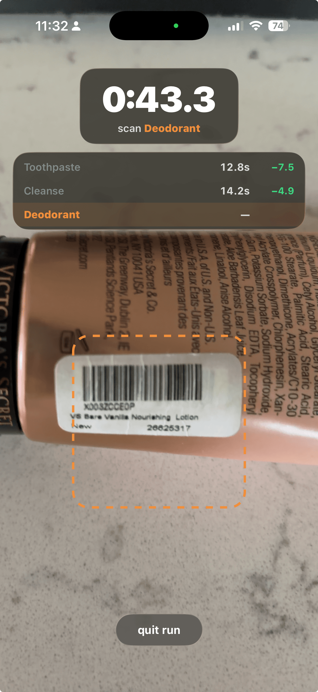 live run with barcode scanning and split times